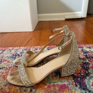 Betsey Johnson Gold Heels Sparkly Ankle Strap